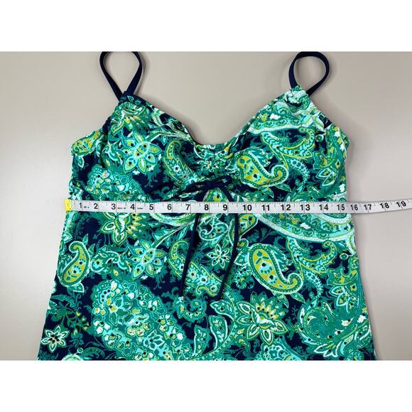 Lands' End Womens Tankini Swimsuit Top 12 Green Black Paisley Underwired Classic - Picture 5 of 15